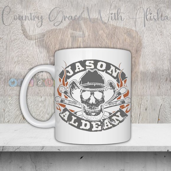 Jason Aldean Skull  Handmade Sublimated 11oz Ceramic Coffee Mug - Picture 1 of 1